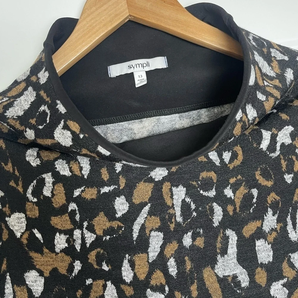 Sympli | Funnel Neck Leopard Abstract Lightweight Sweater Artsy Contemporary